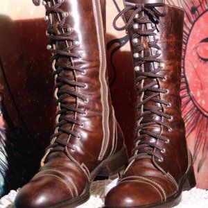 Women's Stitched Italian Leather Boot Size 6 36.5 Lace Up/Zip Up Super Cute